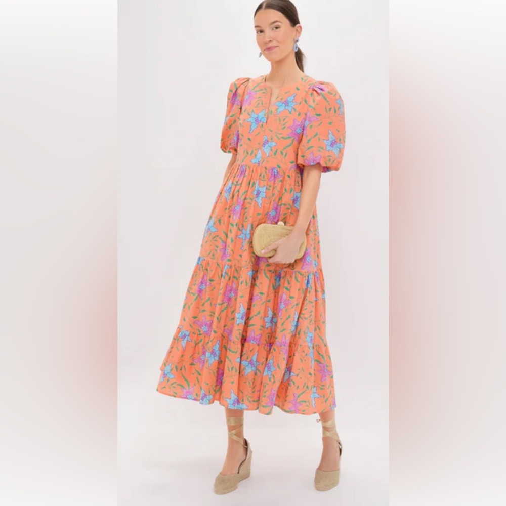 Floral Puff V-neck Maxi Dress